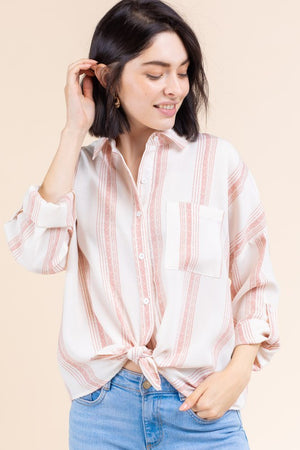 Stripe Tie Front Top (Coral)