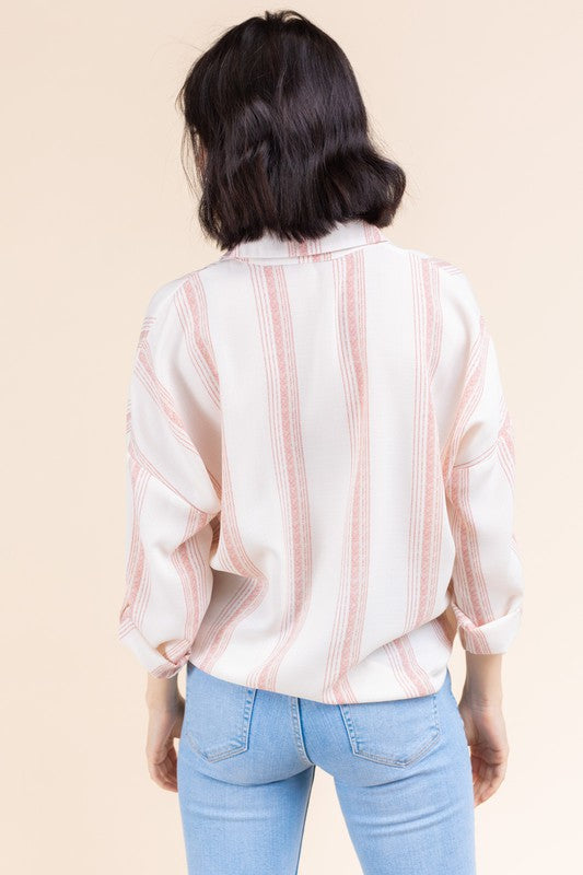 Stripe Tie Front Top (Coral)