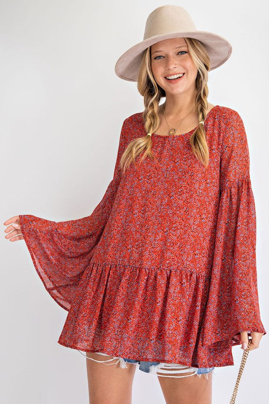 Red Floral Tunic Top