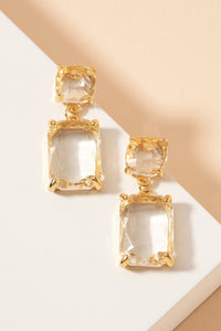 Glass Stone Dangle Earrings(Clear)