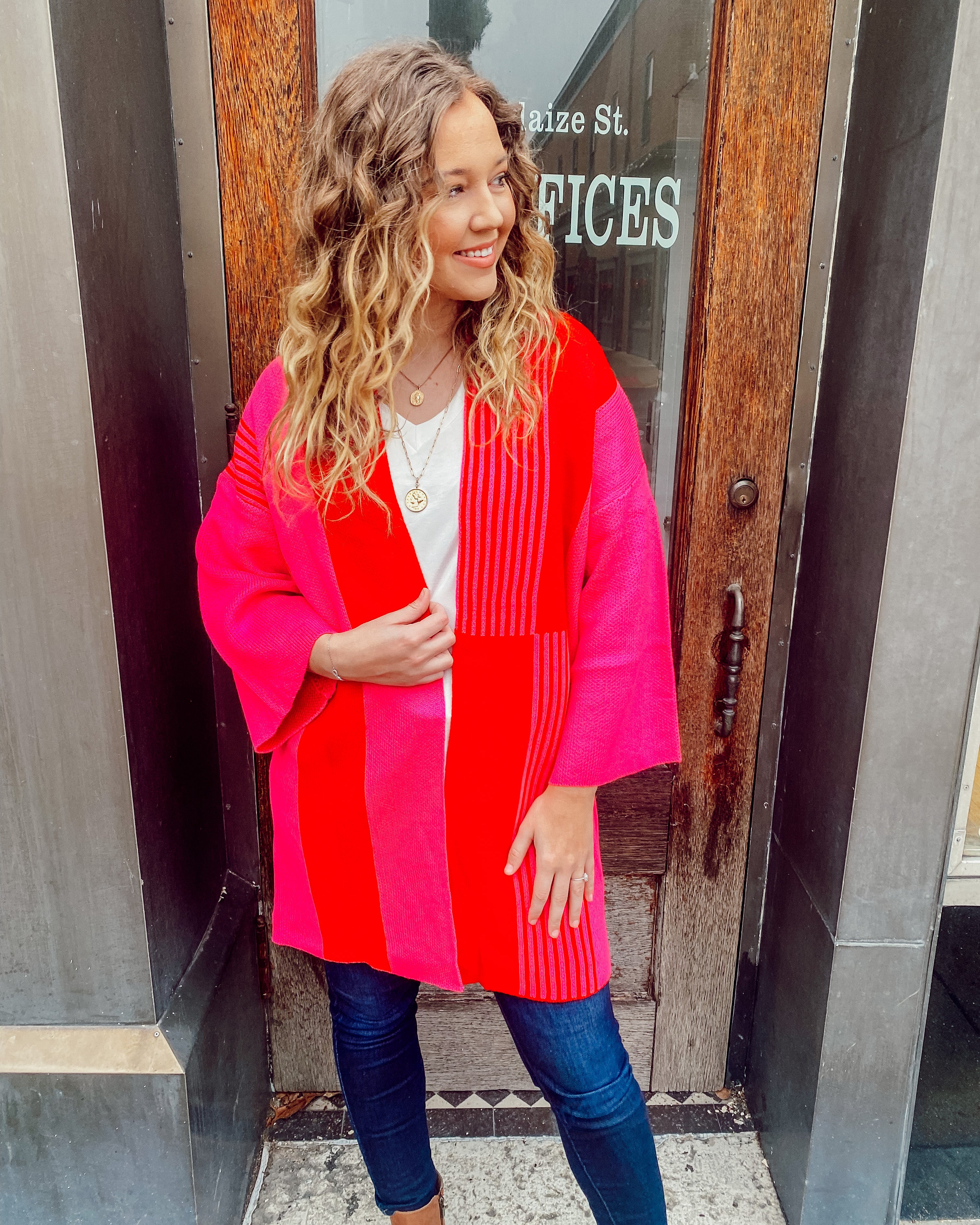 Red Mix Stripe Cardigan