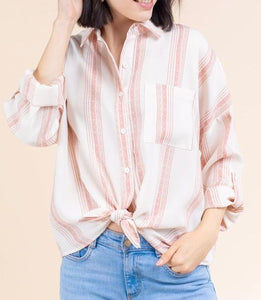 Stripe Tie Front Top (Coral)