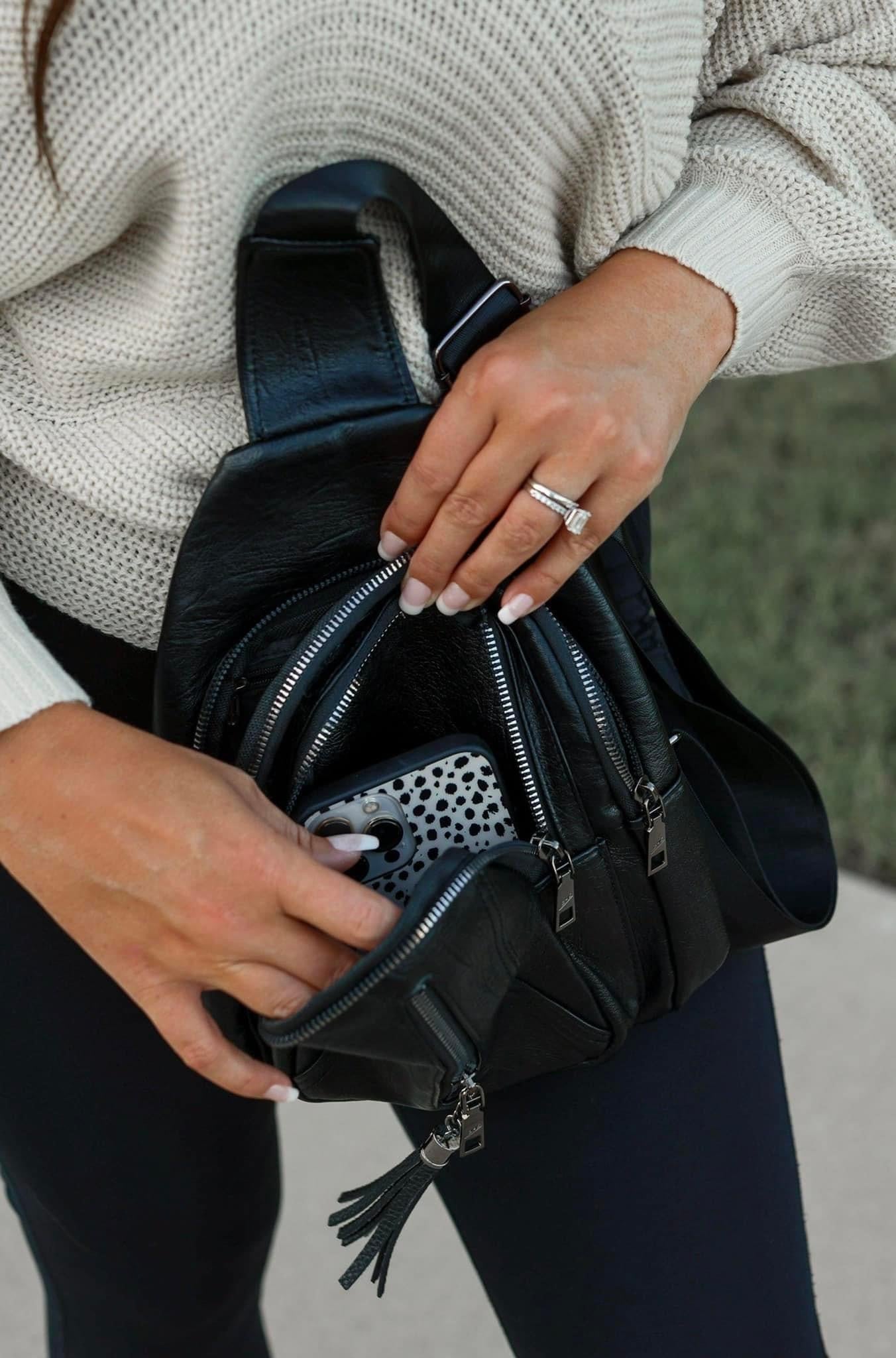Carina Sling Bag (Black Leather)