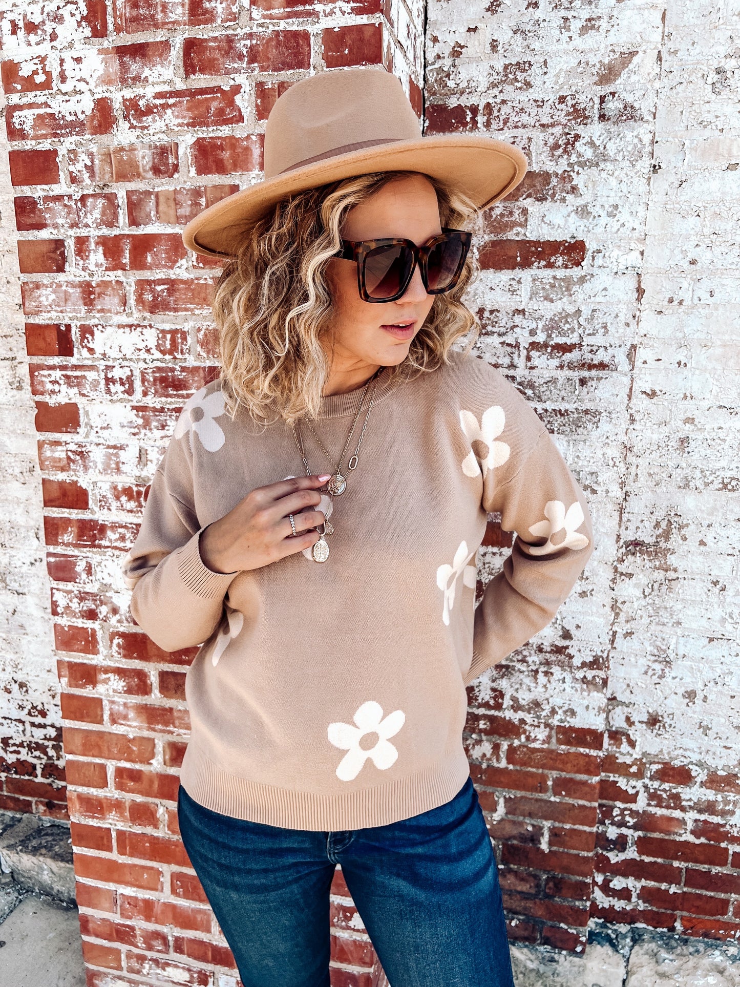 Tan Flower Sweater