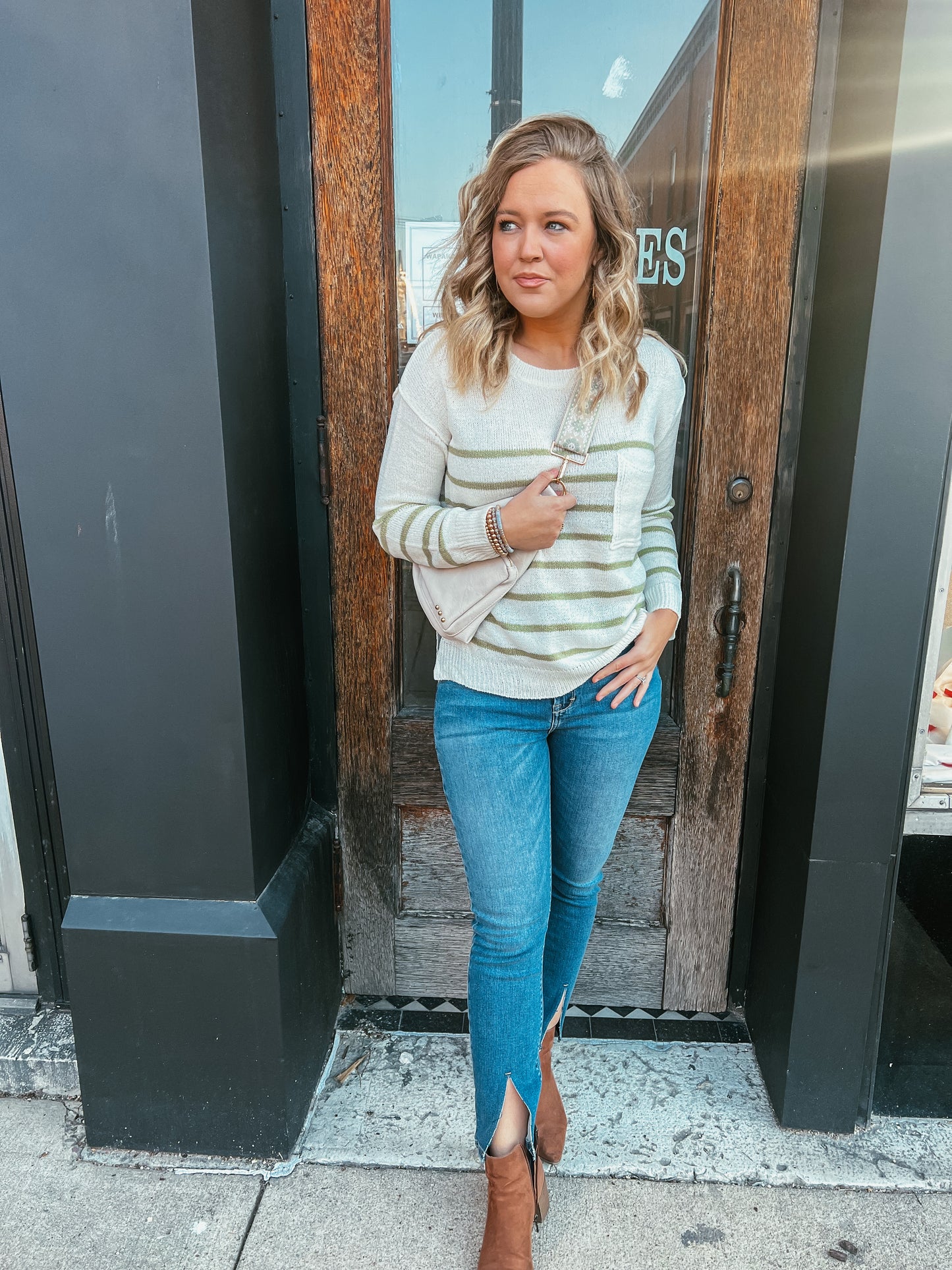 Sage Pencil Stripe Sweater