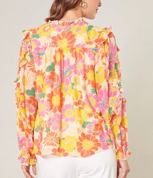 Tropical Ruffle Sleeve Blouse