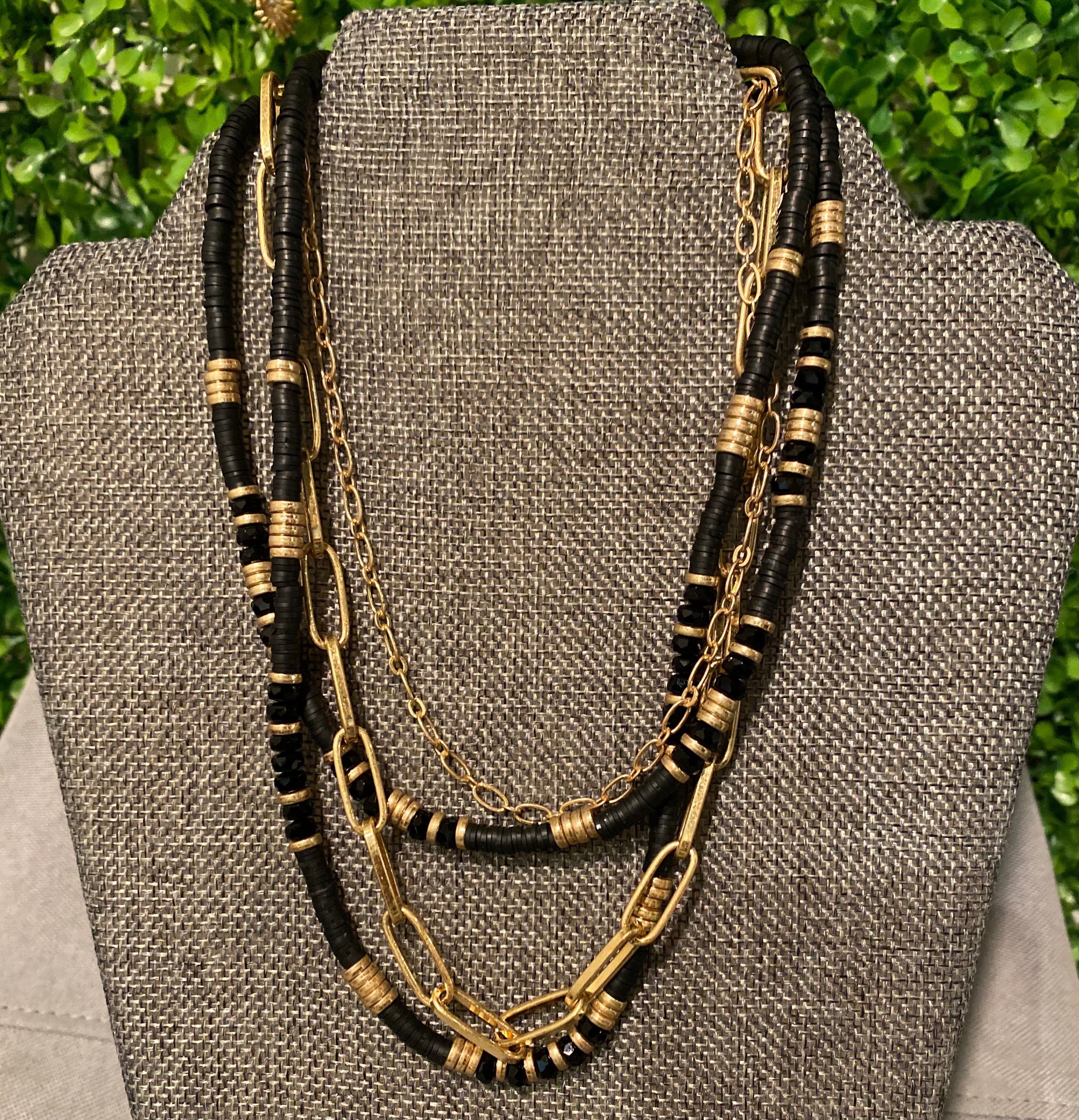 Black Bead Layered Necklace