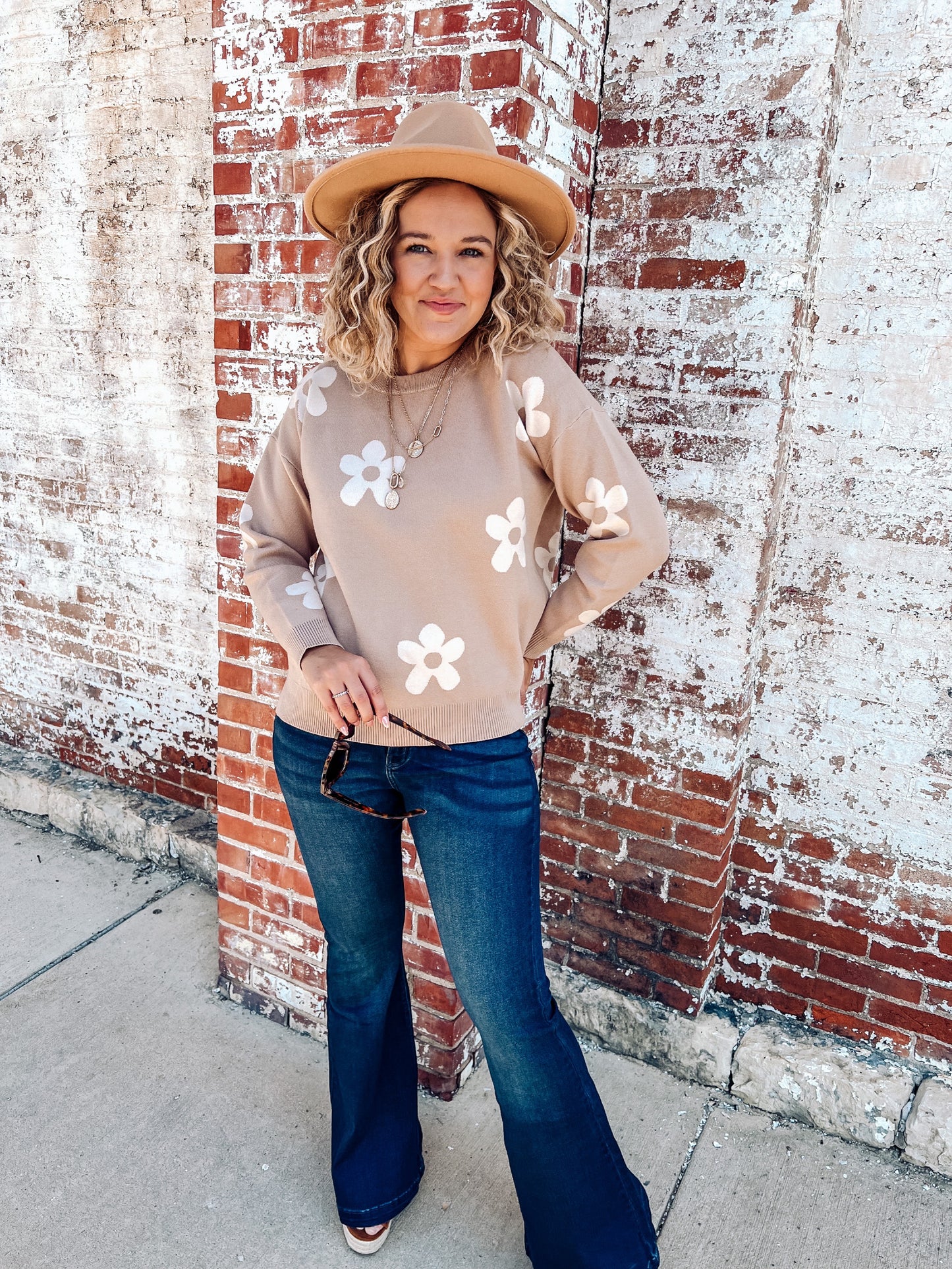 Tan Flower Sweater