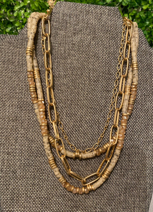 Tan Bead Layered Necklace