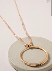 Glass Bead Pendant Necklace (Lt Pink)