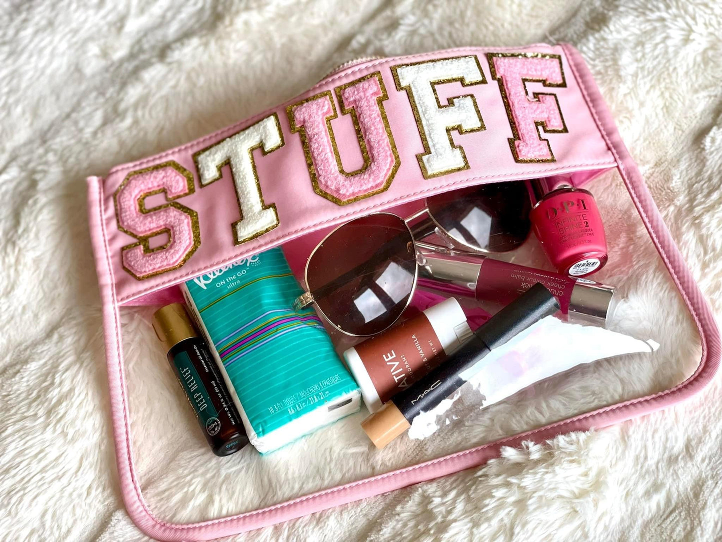 “Stuff” Chenille Clear Pouch