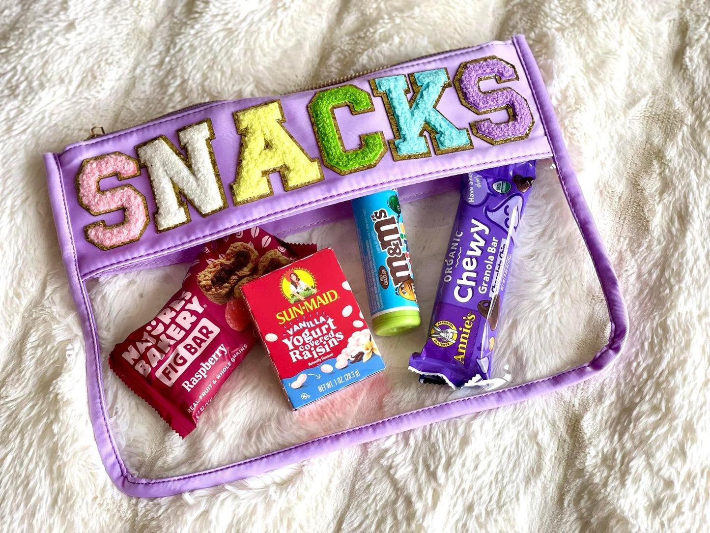 “Snacks” Chenille Clear Pouch