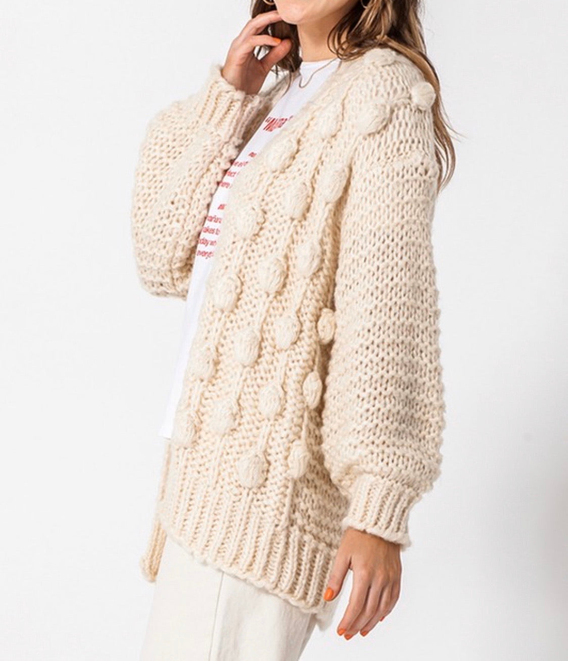 Cream Knit Dot Cardigan -T1036