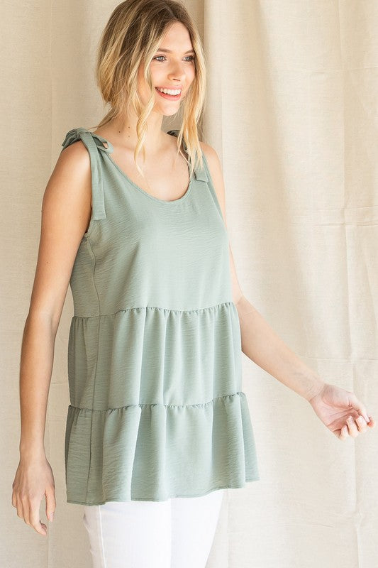 Tiered Baby Doll Tank (Sage)