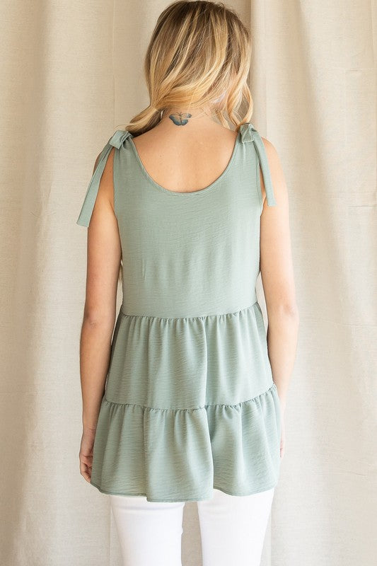 Tiered Baby Doll Tank (Sage)