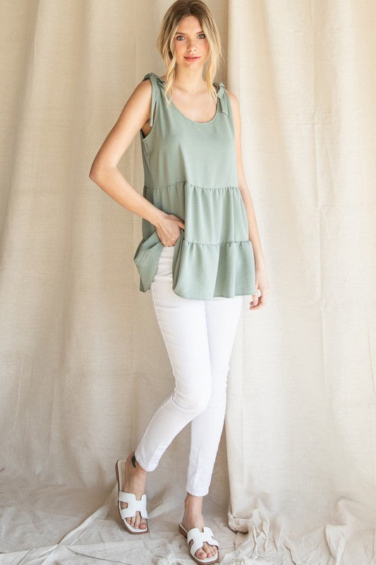 Tiered Baby Doll Tank (Sage)