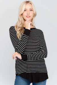 Black Striped Mixed Media Top - T827