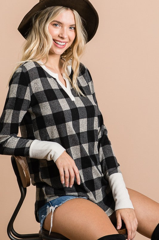 Plaid V-neck Top