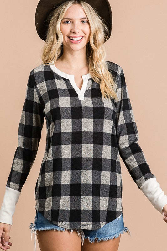 Plaid V-neck Top