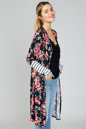 Floral Stripe Sleeve Cardigan- T820