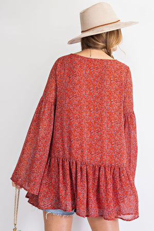 Red Floral Tunic Top
