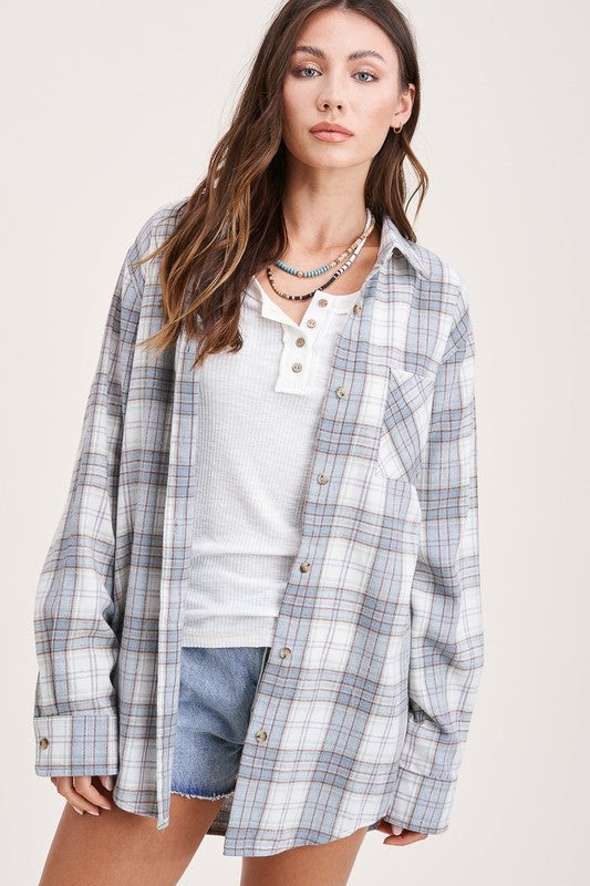 Slate Blue Plaid Button Up