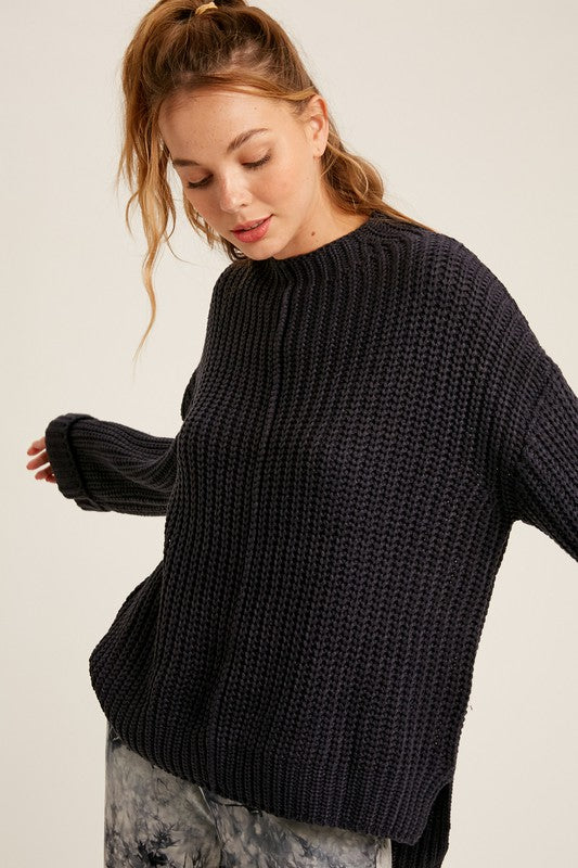 Navy Bell Sleeve Sweater