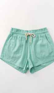 Mint Drawstring Linen Shorts