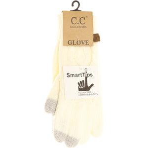 C.C Lined Cable Knit Gloves- Ivory