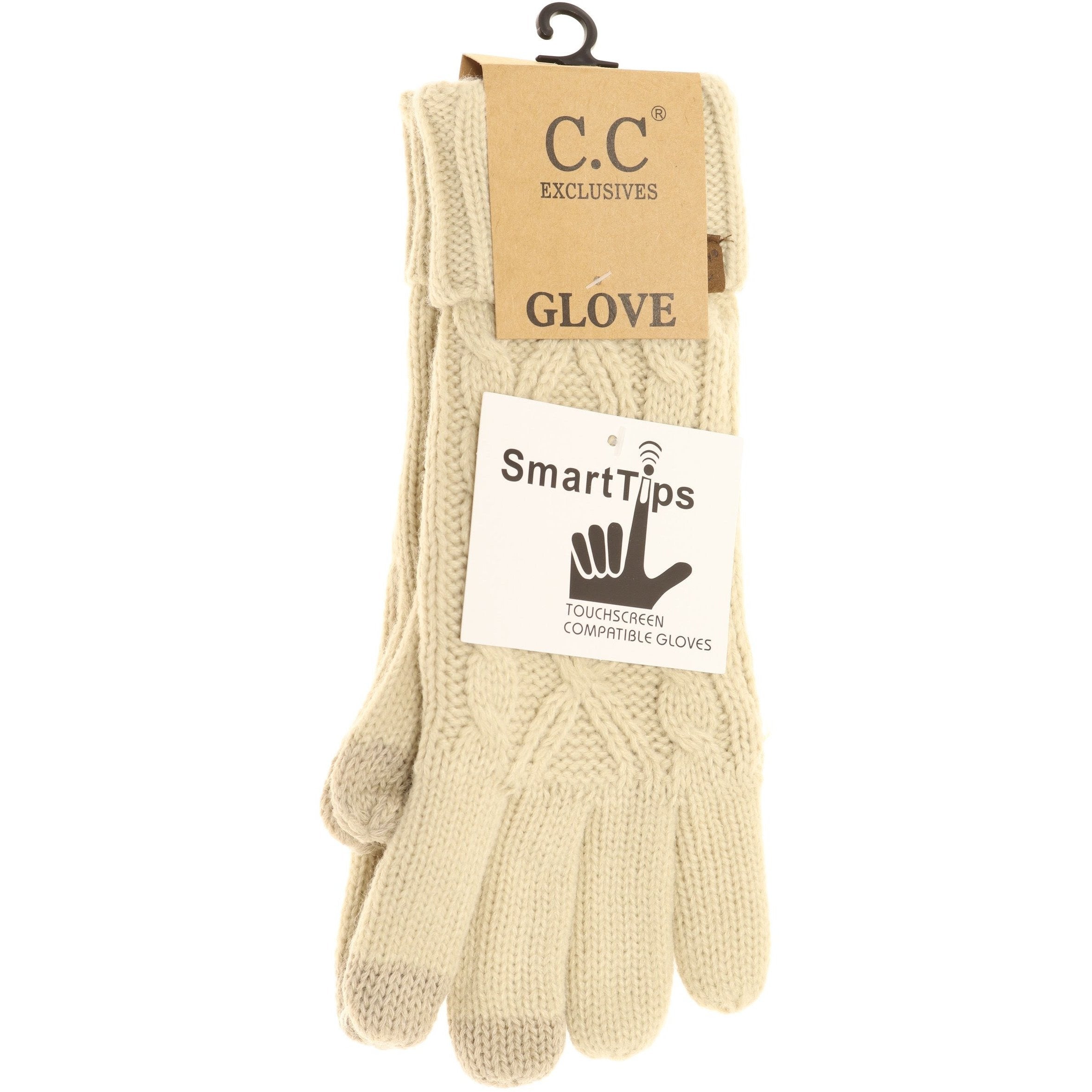 C.C Lined Cable Knit Gloves- Beige