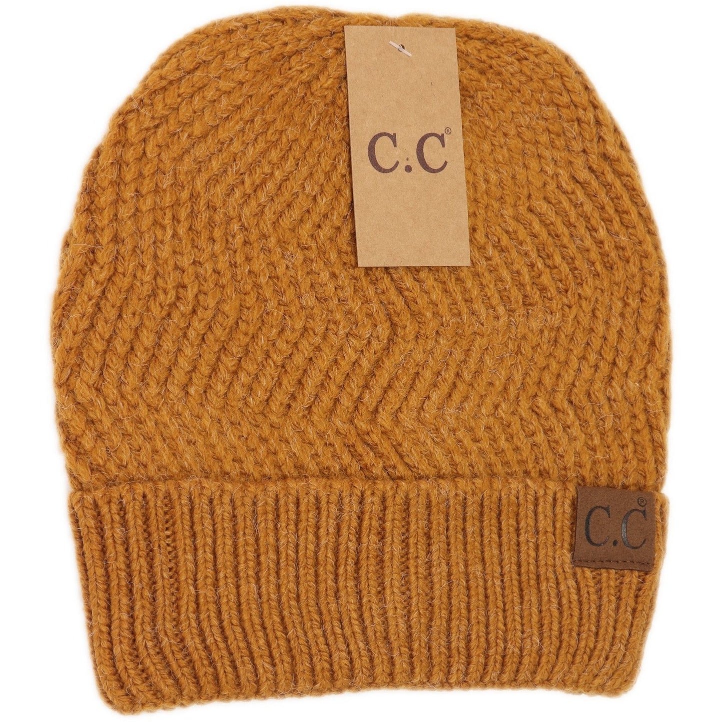 Chevron Knit Cuff Beanie CC Golden Camel