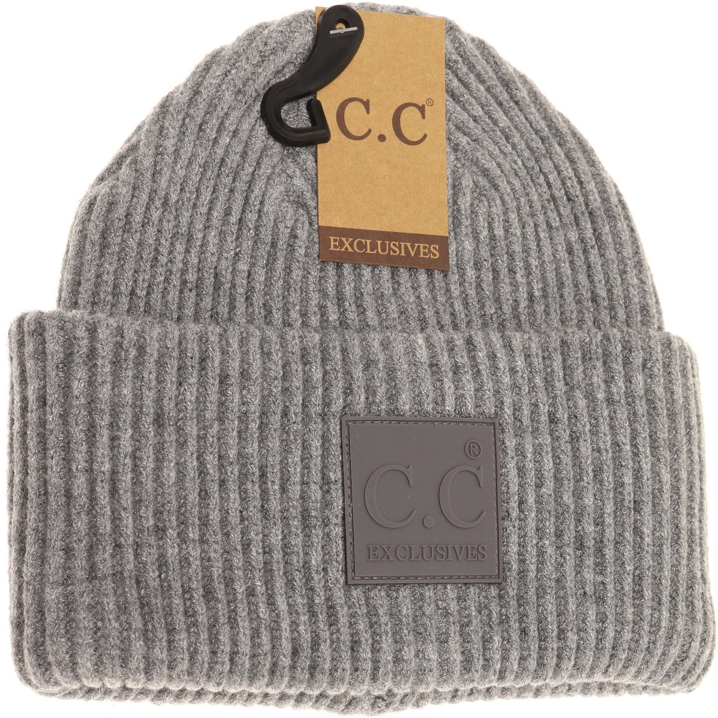 Solid Ribbed CC Beanie with Rubber Patch - Lt Grey