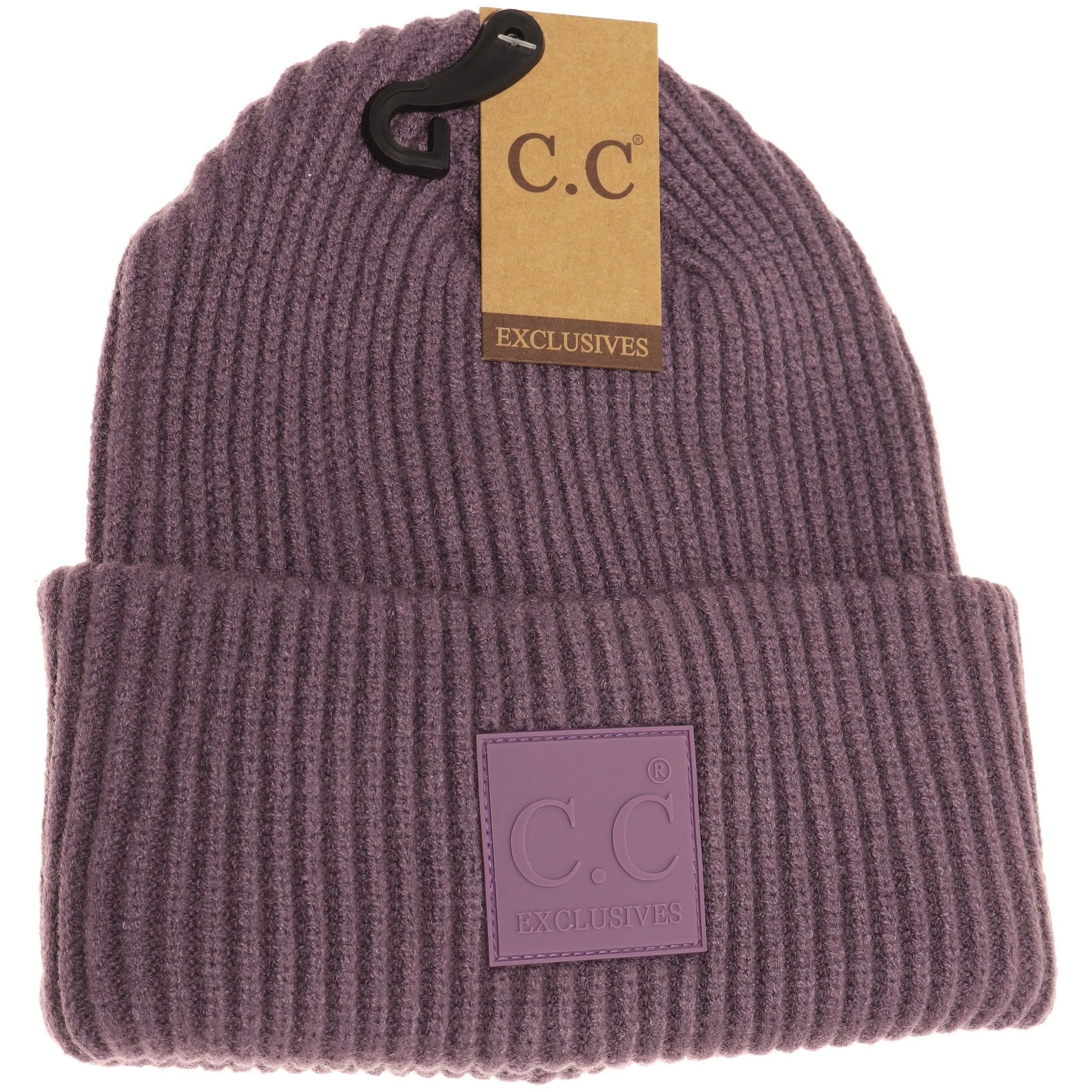 Solid Ribbed CC Beanie with Rubber Patch - Violet