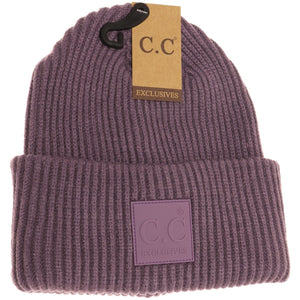 Solid Ribbed CC Beanie with Rubber Patch - Violet